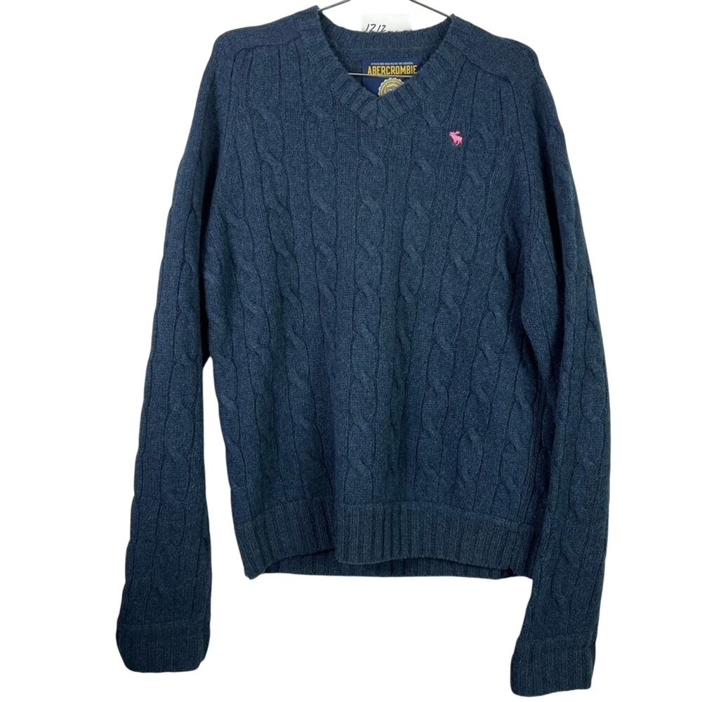 Abercrombie & Fitch Sweater Men's Size L Blue Shetland Wool Cashmere Cable Knit